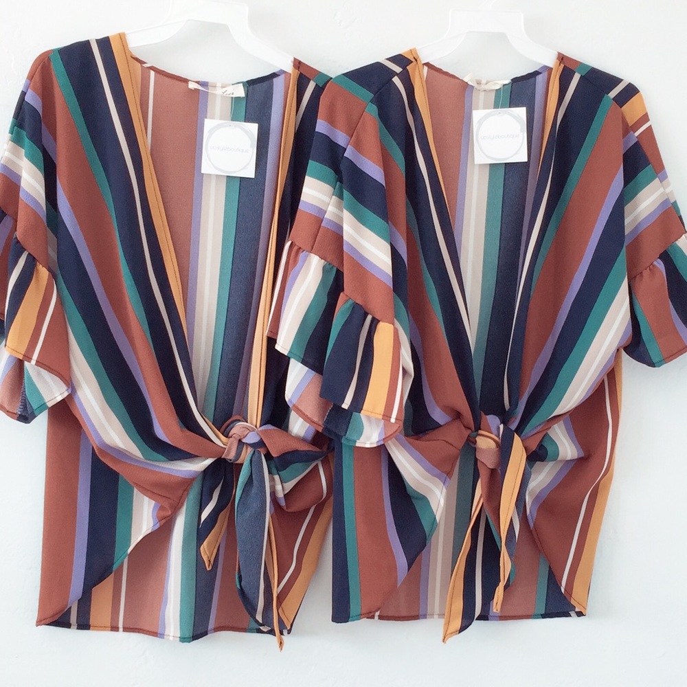 ❗️One Left❗️NWT Short Sleeve Stripe Cardigan - Picture 2 of 7